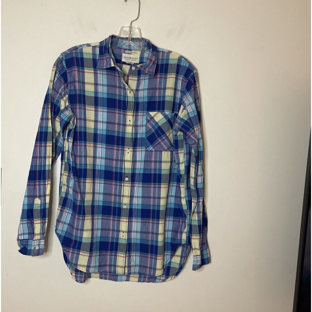Denim & Supply Shirt Womens Medium Blue Plaid Ralph Lauren RL Boyfriend Top M